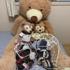 大きい熊のぬいぐるみとダッフィのぬいぐるみと着替え