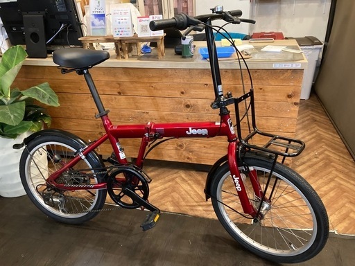 【Jeep前後タイヤ・チューブ新品！】6段変速　20インチ折りたたみ自転車　レッド