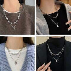 2連重ね付け/2セットシルバーネックレス（新品）の画像