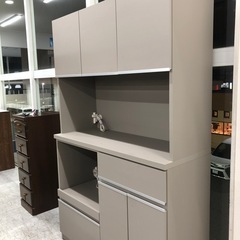 手作り家具工房日本の匠レンジボード3枚扉グレー【トレファク堺福田店】