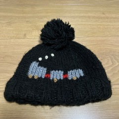 ニット帽　キッズ　汽車　キッズ　ブラック　
