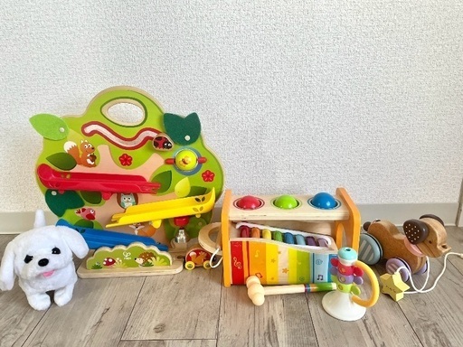【3,000円】おもちゃ5種セット 0歳児 1歳児 2歳児 Hape ハペ 鉄琴 ボール 木製おもちゃ カタカタ ラッパ 犬のおもちゃ