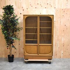 【ヤ取終了9/15】≪zyt1791ジ≫ 日家工芸 ガラス扉キャビネット 幅96.5cm 書棚/飾り棚/おしゃれ/北欧風デザイン/ヴィンテージ/レトロ家具/中古家具/宮城県仙台市 61201-11の画像