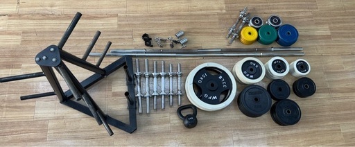 トレーニング　ダンベル、バーベル、プレートラックセット（約160kg）