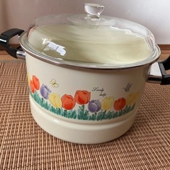 昭和レトロ　蒸し器　ホーロー鍋　チューリップ柄