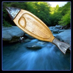 北欧の香り1970's vintage salmon plate aluminum diecast.アルミ鋳造 鮭の皿 大型650mm SASHIMI の画像