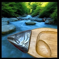 北欧の香り1970's vintage salmon plate aluminum diecast.アルミ鋳造 鮭の皿 大型650mm SASHIMI の画像