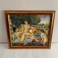 油絵　絵画　ルノワール　額縁　女性大浴場　裸婦 ゴージャス ロココ調 ルノワール 大水浴図 複製画 豪華 金額装 画廊の画像