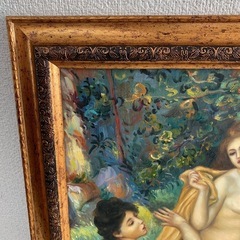 油絵　絵画　ルノワール　額縁　女性大浴場　裸婦 ゴージャス ロココ調 ルノワール 大水浴図 複製画 豪華 金額装 画廊の画像