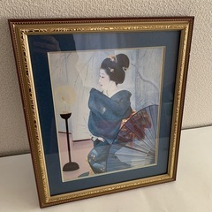 中尾淳 「雪」美人画 足立美術館 発行 色紙印刷 額装 日本画 浮世絵 和風　女性 JAPAN  骨董 美術品 絵画 日本　の画像