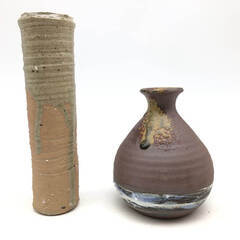 ss7070　陶器製 花器 3点セット 和風 花瓶 生け花 花入れ 一輪挿し 筒状 徳利型 とっくり 焼き物 工芸品 インテリア 陶器の花瓶 中古の画像