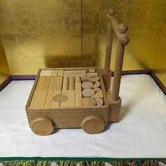 木製つみき　カワイ　手押し台車　積み木　おもちゃの画像