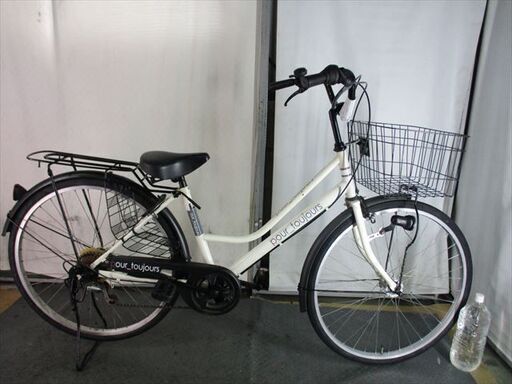 D929　★限定特価★ 中古自転車 　ママチャリ【　26インチ　白　6段　LEDオートライト 】