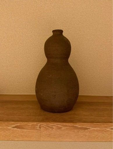陶器製 花瓶 ひょうたん型　ダークブラウン
