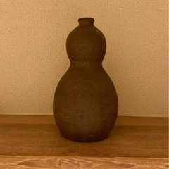 陶器製 花瓶 ひょうたん型　ダークブラウン