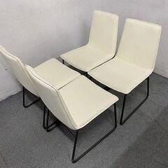 セラミック天板 ダイニング5点セット テーブル チェア×4脚 ホワイト 石目 ストーン スタイリッシュ キッチン 中古家具 店頭引取歓迎 R8959の画像