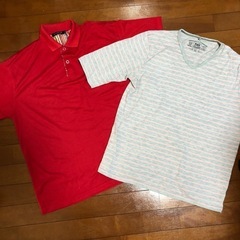 XL（LL）サイズ　2枚セット赤ポロシャツ×VネックストライプTシャツ