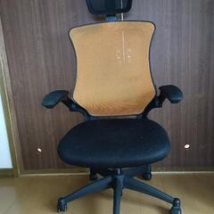 オフィスチェア　背メッシュオレンジ　ロッキング機能付き