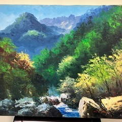絵画　油絵　風景画　ガラス額装