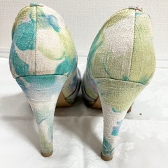 ESPERANZAエスペランサ ブルー花柄リボンパンプス ハイヒール ヒールの画像