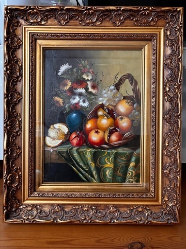 はなとざくろの静物画　油彩画