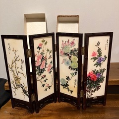 ミニチュア屏風・衝立て　白雲石制品　中国美術品の画像