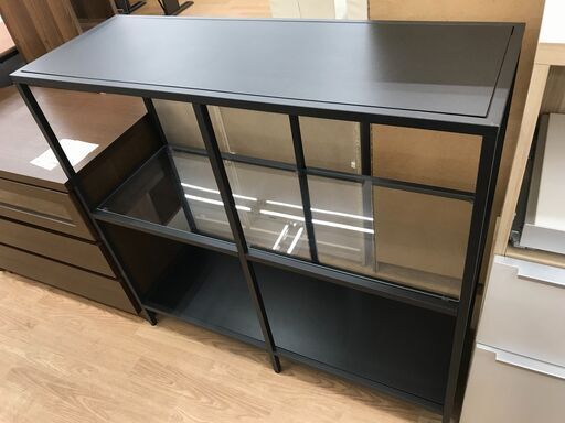 ★ジモティ割あり★  ガラスラック ブラック H94×W100×D36 クリーニング済み KJ7334