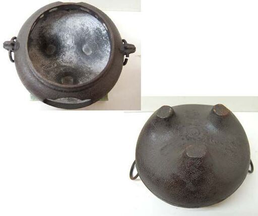 鉄鬼面風炉 茶釜 幅32×奥行30×高さ35cm 風炉・茶釜セット 敷瓦付き 切合釜 茶道具 鉄釜 鉄器 札幌市 清田区 平岡