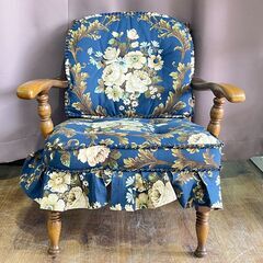 家具 生活家具 飛騨産業　一人掛けチェア　ブラウン×花柄