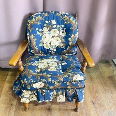 家具 生活家具 飛騨産業　一人掛けチェア　ブラウン×花柄の画像