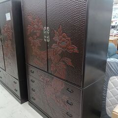 ★ジモティ割あり★  和タンス ダークブラウン W117×D47×H178 クリーニング済み TC6474