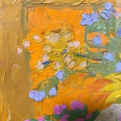 油彩画 花瓶の花 金色フレーム 油彩画 花瓶の花 金色フレーム付き