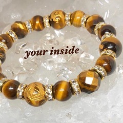 四神獣 タイガーアイ 64面カット 金色彫り 天然石ブレスレット