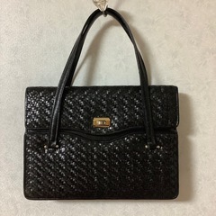 昭和レトロ　ハンドバッグ　ブラック　編み込み