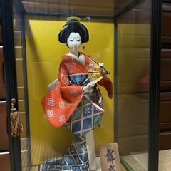 日本人形　舞扇　レトロ　ガラスケース付き　の画像