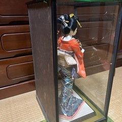 日本人形　舞扇　レトロ　ガラスケース付き　の画像