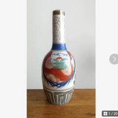 ヴィンテージ　神酒　徳利　or　花瓶　縁起物　梅、松、鶴、波模様