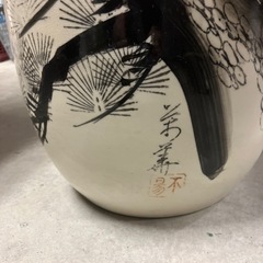 灰付　火バチ　焼物 陶器製 水墨画 墨 火鉢 睡蓮鉢 金魚鉢 メダカ鉢の画像