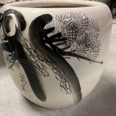 灰付　火バチ　焼物 陶器製 水墨画 墨 火鉢 睡蓮鉢 金魚鉢 メダカ鉢の画像