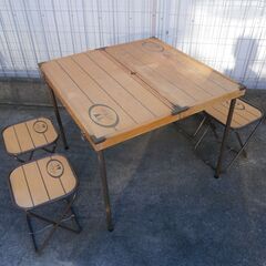 アウトドア キャンピングテーブル ETWAS エトワス RESORT GEAR 折りたたみ 木製テーブル 4人掛け 4脚 キャンプ レジャーの画像