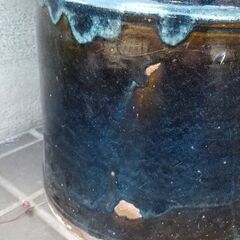 青海鼠釉 火鉢 施釉陶 なまこ 高さ62cm 睡蓮鉢 金魚鉢　長火鉢　の画像