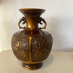 鋳銅　花瓶　龍仙作 花瓶 花器 花入 壺 銅製 置物 インテリア 金属製 骨董品の画像