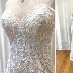 ウェディングドレス　マーメイドドレス結婚式　フォトウェディング　結婚式　ワンピース　ロングトレーン　ホワイト　オフホワイト　キナリ　刺繍　二次会　2次会　海外挙式　スレンダーライン　オフショル　袖あり　袖なし　ベアトップ　前撮り　の画像