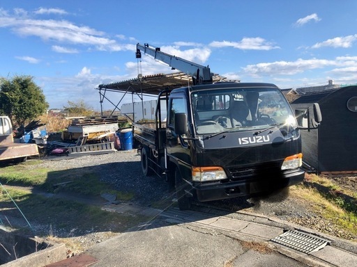 エルフ、ワイド4段クレーンラジコン　 リアジャキ車検有り