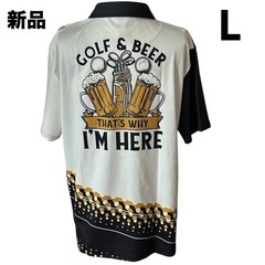 新品　ポロシャツ　半袖　L　白　黒　ゴルフ　ビッグプリント　速乾　ポリエステルの画像