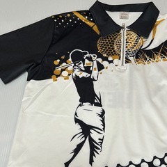 新品　ポロシャツ　半袖　L　白　黒　ゴルフ　ビッグプリント　速乾　ポリエステルの画像