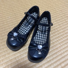 女の子 20.0 黒ブラック リボン ストラップパンプス ローファー