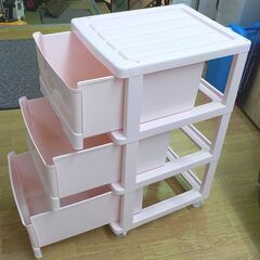 3段 プラチェスト 幅34×高70㎝ キャスター付き ピンク 衣類収納 収納家具 タンス 西岡店の画像