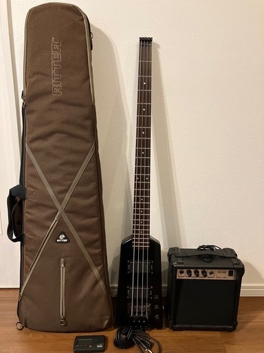 セット売り ヘッドレスベース リッターのケース付き　メーカー不明 (スタインバーガー風) + アンプ + チューナー