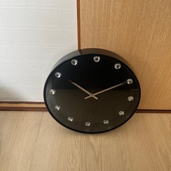 掛け時計 黒 直径30cm 厚み4cm 秒針なし ストーン 静か...